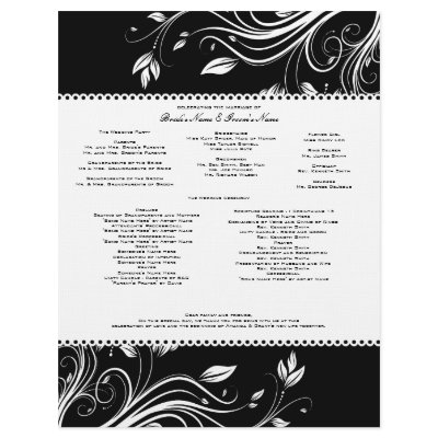 Black and White Floral Swirls Wedding Program Letterhead Template