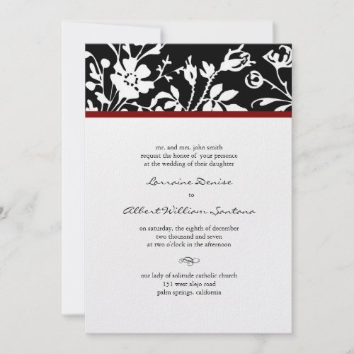  Black and White Floral Top Wedding Invitation invitation