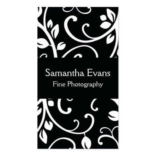 Black and White Floral Vine Business Card (front side)