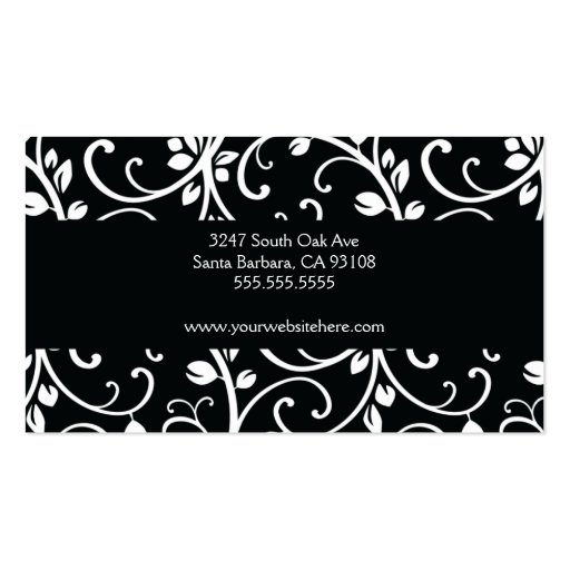 Black and White Floral Vine Business Card (back side)