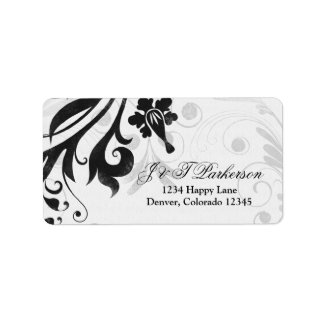Black and White Floral Wedding Address Label label
