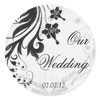 Black and White Floral Wedding Envelope Seal sticker