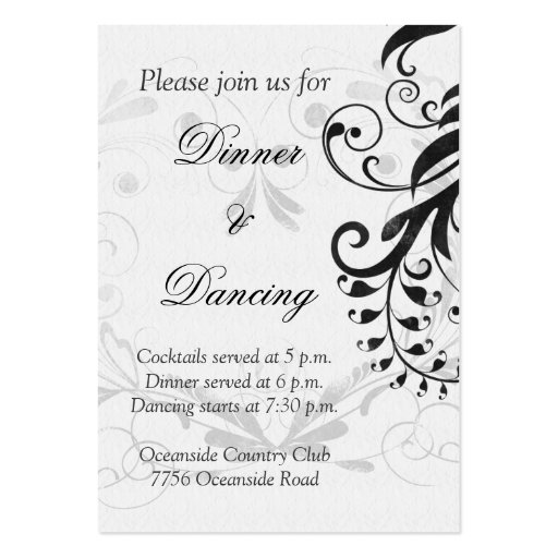 Black and White Floral Wedding Reception Card Business Card Template
