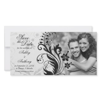 Black and White Floral Wedding Save the Date Picture Card