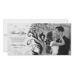 Black and White Floral Wedding Thank You Photocard Custom Photo Card