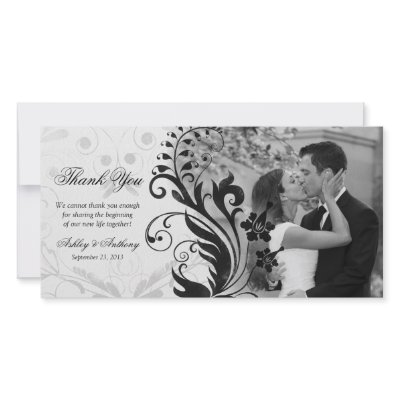 Black and White Floral Wedding Thank You Photocard Custom Photo Card