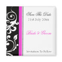 Black And White Floral With Hot Pink Save The Date magnets by Eternalflame Black And White Floral With Hot Pink Save The Date magnets