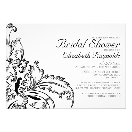 Black And White Flourish Bridal Shower Invitations