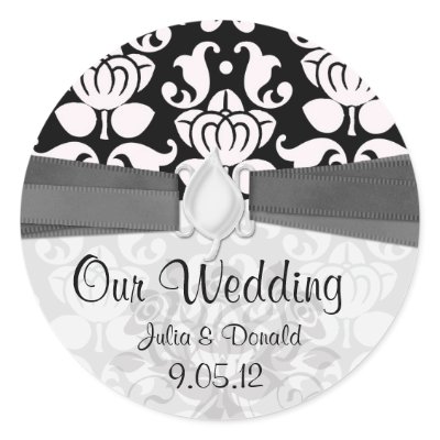 black and white flourish damask wedding sticker Zazzle_sticker
