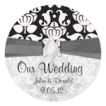 black and white flourish damask wedding sticker
