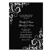 Black and White Flourish Wedding Invitation invitations