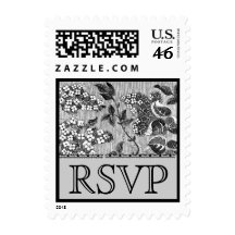 Black and White Flower Damask RSVP Wedding Stamp