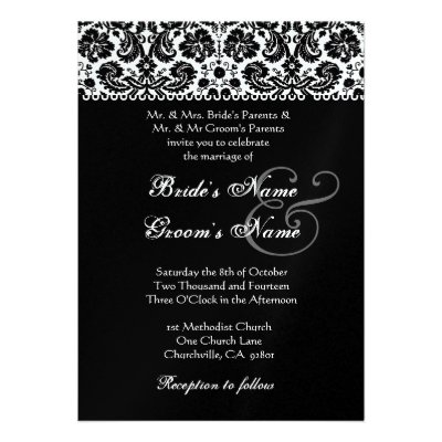 BLACK and WHITE Flower Damask Wedding Invitation