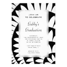 Black and White Flower Graduation Party Invitation