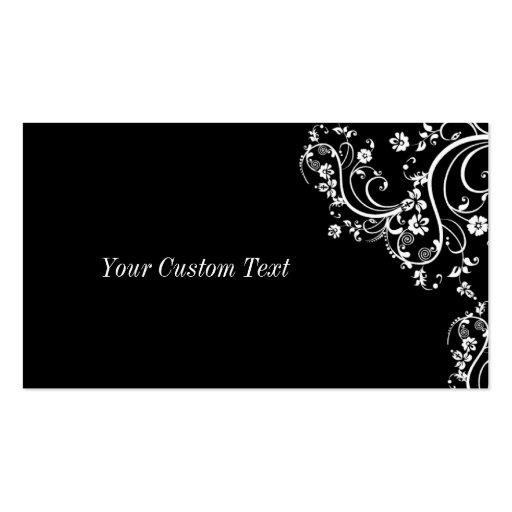 Black and White Flower Scroll Business Card Template (front side)