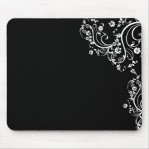 black and white flower scroll mouse pad