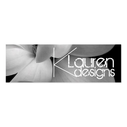 black and white flower skinny business card (front side)