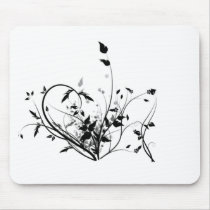 Black And White Flowers Mouse Mat