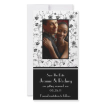 Black and White Flowers Photo Save The Date Photo Card