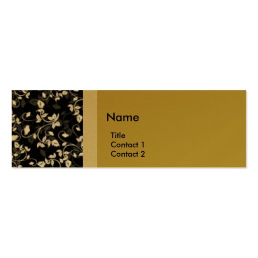 Black and White Flowers with Leaves on Gold Business Cards