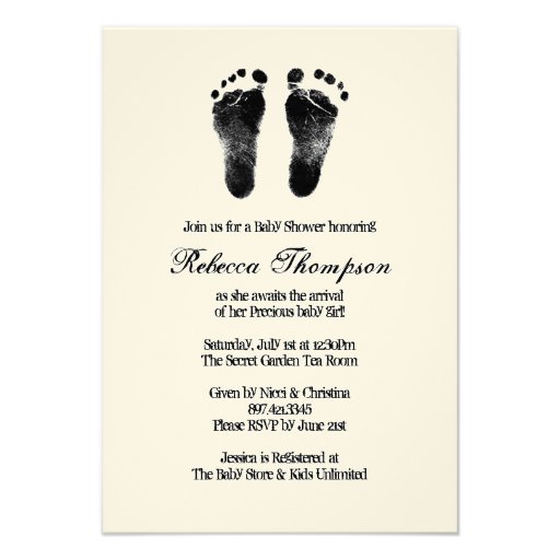 Black and White Foot Prints Baby Shower Custom Invitations