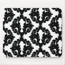 black and white funky damask pattern mousepad