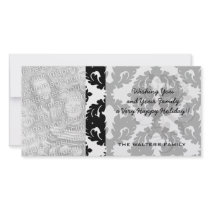 black and white funky damask pattern personalized photo card
