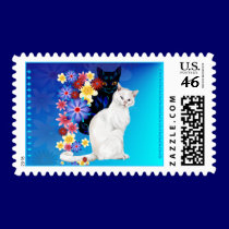 Black and White Garden Kitties..Postage stamps