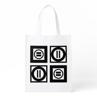 Black and White Geometric Equal Sign Pattern Market Totes