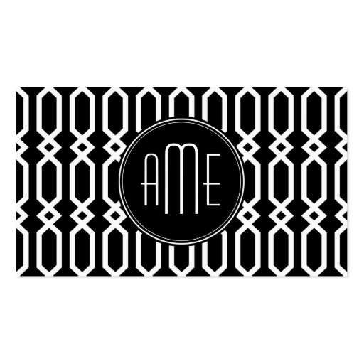 Black and White Geometric Pattern Custom Monogram Business Cards (front side)