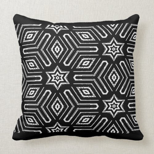 Black and White Geometric Star Pattern Throw Pillow