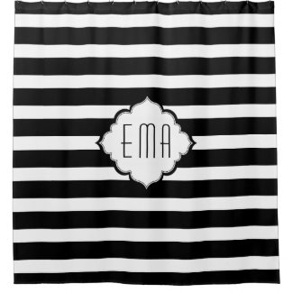 Black And White Geometric Stripes Shower Curtain
