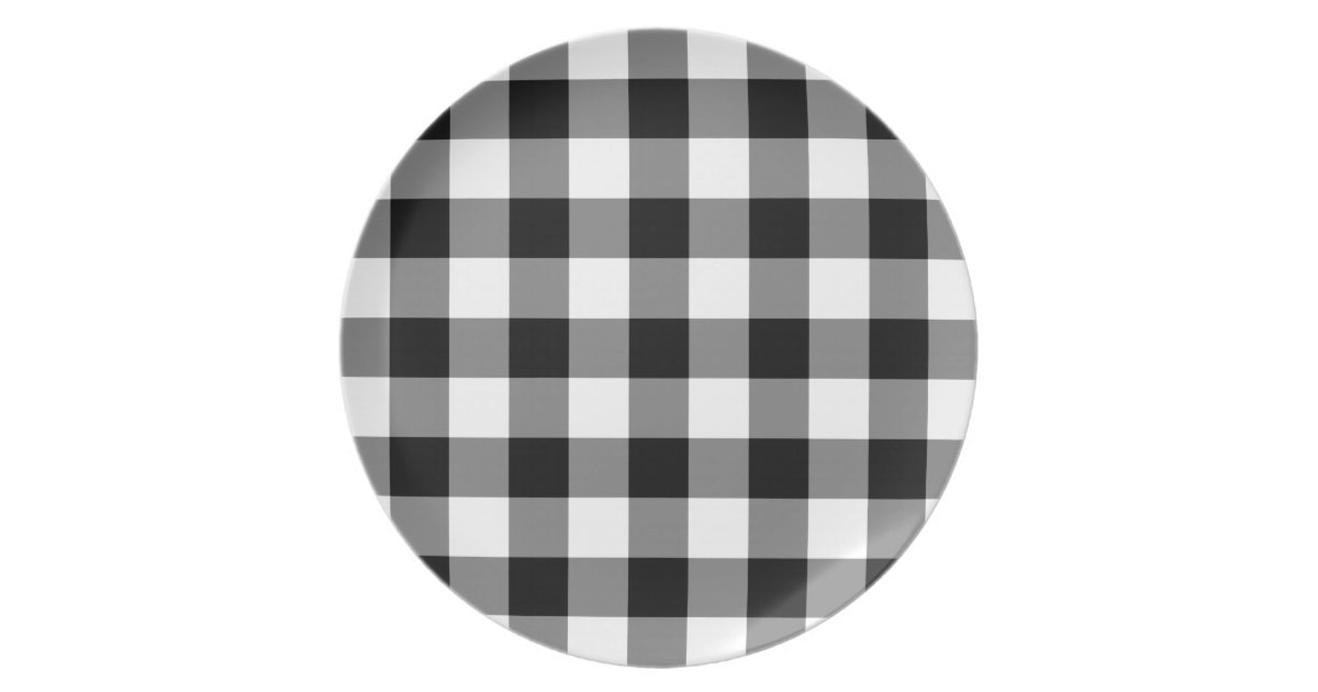 Black and White Gingham Pattern Melamine Plate Zazzle