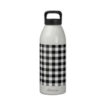 Black and White Gingham Water Bottle