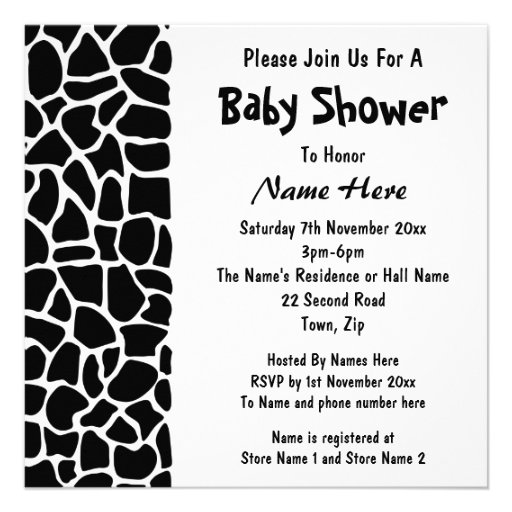 Black and White Giraffe Print Baby Shower Invitation