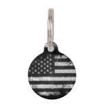 Black and White Grunge American Flag Pet Name Tag