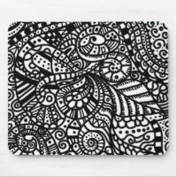 Black and white handpainted doodles mousepad