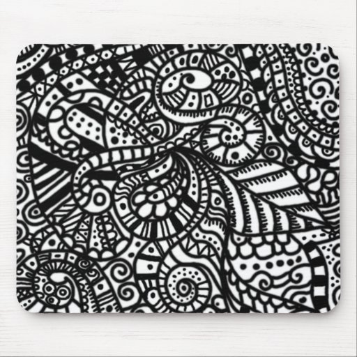 Black and white handpainted doodles mousepad