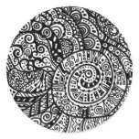 Black and white handpainted doodles round stickers