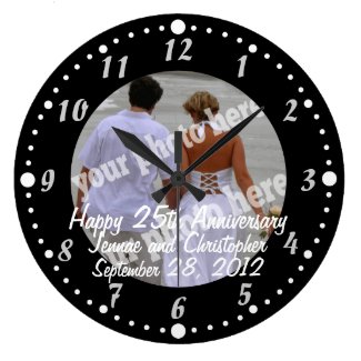Black and White Happy Anniversary Photo Wall Clock