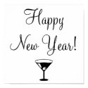 black and white Happy New Year poster with martini posters
