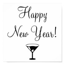black and white Happy New Year poster with martini posters