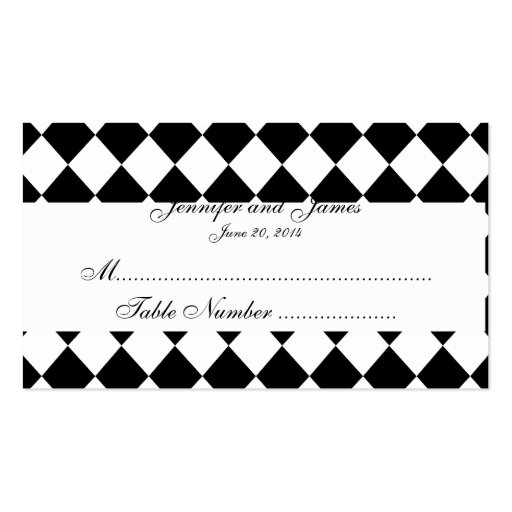 Black and White Harlequin Wedding Place Card Business Card Templates (front side)