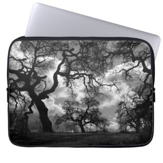 Black and White Haunted Trees Computer Sleeve