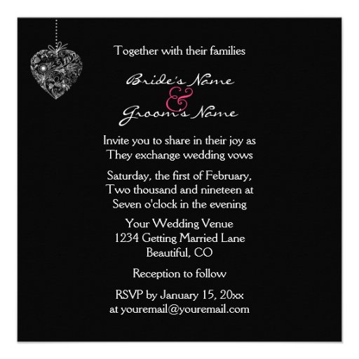 Black and White Hearts Wedding Invite with RSVP