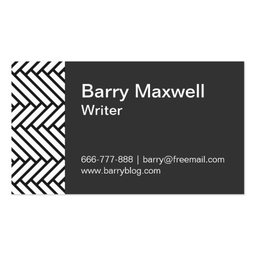 black and white herringbone pattern business card template (front side)