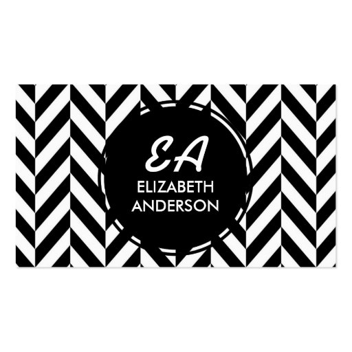 Black and White Herringbone Pattern Business Cards (front side)