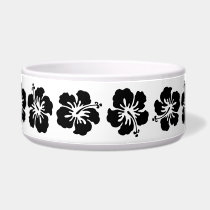 Black and White Hibiscus Flower pet bowls