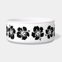 Black and White Hibiscus Flower Dog Bowl
