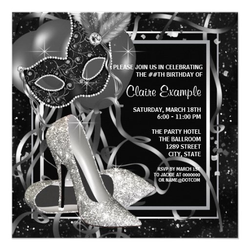 Black and White High Heels Birthday Party Custom Announcements (front side)